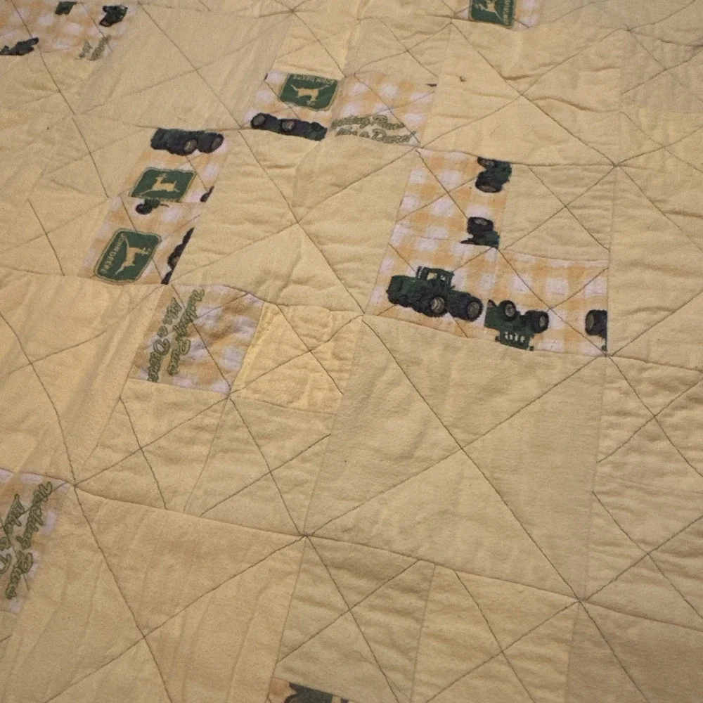 Vintage Handmade John Deere Tractor Baby Toddler Lap Patchwork Rag Quilt 60 X 46